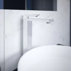 GoodHome Kolima Chrome Tall Square Deck-mounted Manual Sink Or Worktop Mono Mixer Tap -Crystal Bathware goodhome kolima chrome tall square deck mounted manual sink or worktop mono mixer tap5059340582696 01i