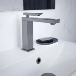 GoodHome Kolima Titanium Medium Square Deck-mounted Manual Basin Mono Mixer Tap -Crystal Bathware goodhome kolima titanium medium square deck mounted manual basin mono mixer tap5059340582818 01i
