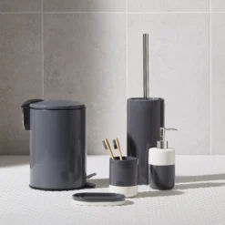 GoodHome Koros Anthracite Ceramic, Polypropylene (PP) & Stainless Steel Toilet Brush & Holder -Crystal Bathware goodhome koros anthracite ceramic polypropylene pp stainless steel toilet brush holder5059340218021 01i bq