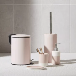 GoodHome Koros Blush Pink Ceramic, Polypropylene (PP) & Stainless Steel Toilet Brush & Holder -Crystal Bathware goodhome koros blush pink ceramic polypropylene pp stainless steel toilet brush holder5059340203539 01I