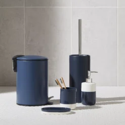 GoodHome Koros Midnight Blue Ceramic, Polypropylene (PP) & Stainless Steel Toilet Brush & Holder -Crystal Bathware goodhome koros midnight blue ceramic polypropylene pp stainless steel toilet brush holder5059340203546 01I