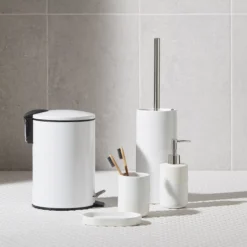 GoodHome Koros White Ceramic, Polypropylene (PP) & Stainless Steel Toilet Brush & Holder -Crystal Bathware goodhome koros white ceramic polypropylene pp stainless steel toilet brush holder5059340218014 01i bq