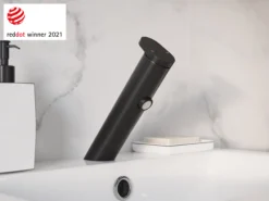 GoodHome Nyasa Medium Matt Black Round Deck-mounted Manual Basin Mono Mixer Tap -Crystal Bathware goodhome nyasa medium matt black round deck mounted manual basin mono mixer tap3663602300625 04i