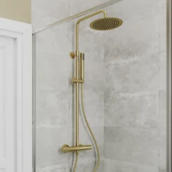 GoodHome Owens Gold Effect Thermostatic Multi Head Shower -Crystal Bathware goodhome owens gold effect thermostatic multi head shower5059340621128 01i