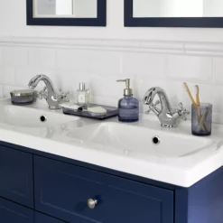 GoodHome Perma Satin Blue Bathroom Vanity Unit (H)80.6cm (W)120cm -Crystal Bathware goodhome perma satin blue bathroom vanity unit h 80 6cm w 120cm3663602933212 01i