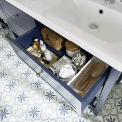 GoodHome Perma Satin Blue Bathroom Vanity Unit (H)80.6cm (W)120cm -Crystal Bathware goodhome perma satin blue bathroom vanity unit h 80 6cm w 120cm5059340018676 38c