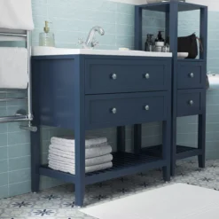 GoodHome Perma Satin Blue Bathroom Vanity Unit (H)80.6cm (W)80cm -Crystal Bathware goodhome perma satin blue bathroom vanity unit h 80 6cm w 80cm5059340018652 01i
