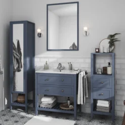 GoodHome Perma Satin Blue Bathroom Vanity Unit (H)80.6cm (W)80cm -Crystal Bathware goodhome perma satin blue bathroom vanity unit h 80 6cm w 80cm5059340018652 02i