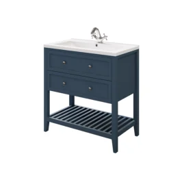GoodHome Perma Satin Blue Bathroom Vanity Unit (H)80.6cm (W)80cm -Crystal Bathware goodhome perma satin blue bathroom vanity unit h 80 6cm w 80cm5059340018652 25c