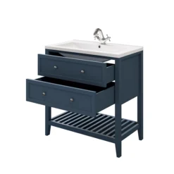 GoodHome Perma Satin Blue Bathroom Vanity Unit (H)80.6cm (W)80cm -Crystal Bathware goodhome perma satin blue bathroom vanity unit h 80 6cm w 80cm5059340018652 26c