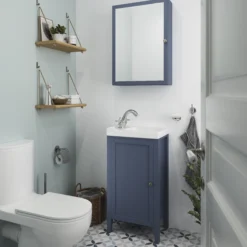 GoodHome Perma Satin Blue Non Illuminated Wall-mounted Mirrored Door Bathroom Cabinet (W)500mm (H)700mm -Crystal Bathware goodhome perma satin blue non illuminated wall mounted mirrored door bathroom cabinet w 500mm h 700mm5059340018638 01i