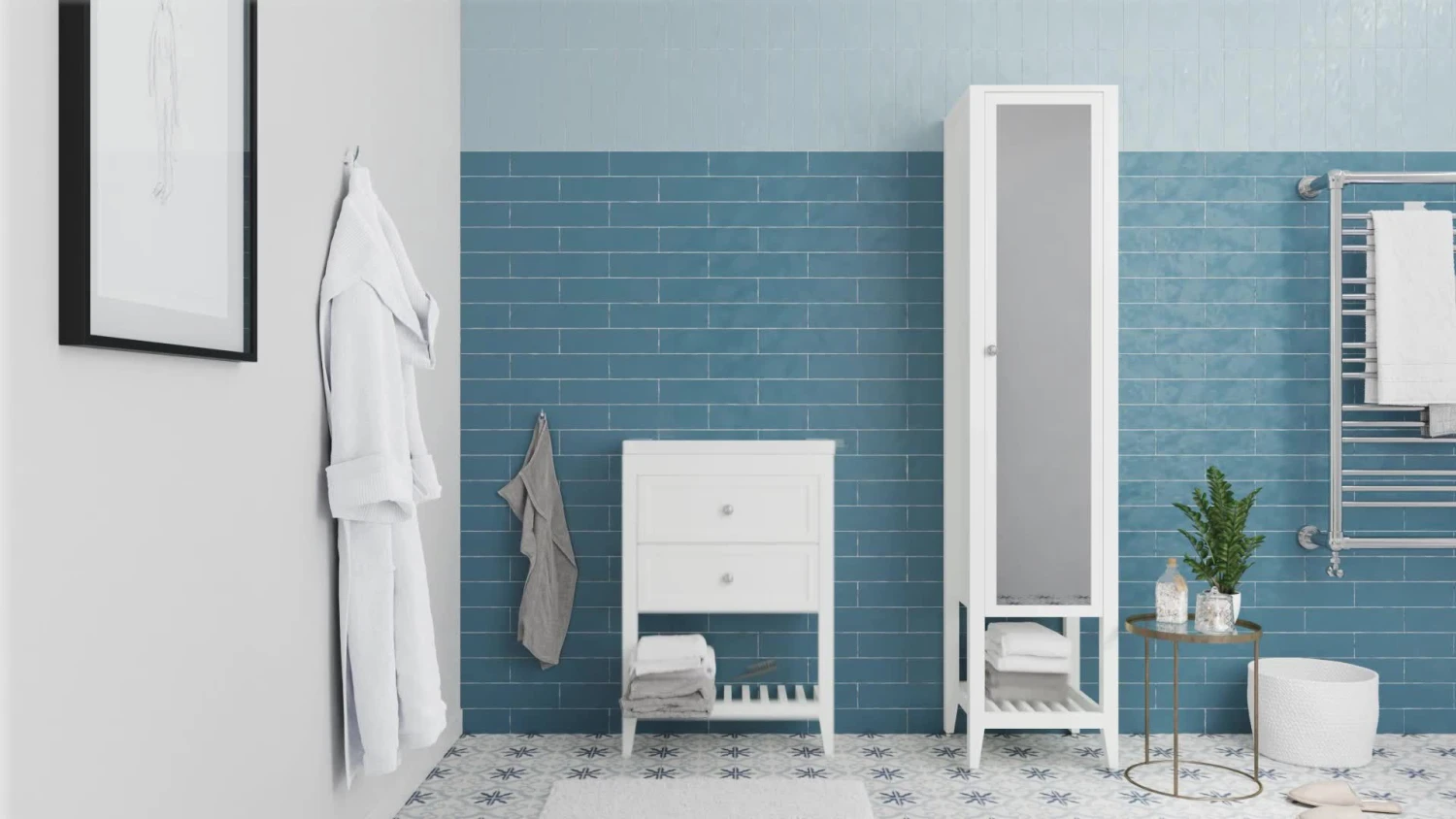 GoodHome Perma Satin Blue Square Edge MDF Bathroom Worktop 2.8cm X 120.5cm 4 GoodHome Perma Satin Blue Square Edge MDF Bathroom Worktop 2.8cm X 120.5cm - Image 2