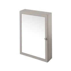 GoodHome Perma Satin Grey Wall-mounted Single Bathroom Cabinet With Mirrored Door (W)500mm (H)700mm