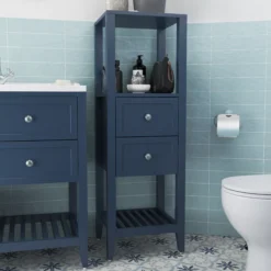 GoodHome Perma Tall Satin Blue Bathroom Cabinet (H)120cm (W)40cm -Crystal Bathware goodhome perma tall satin blue bathroom cabinet h 120cm w 40cm5059340018683 01i