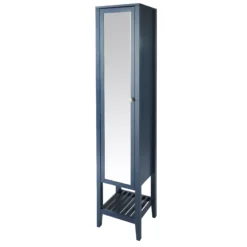 GoodHome Perma Tall Satin Blue Single Bathroom Cabinet With Mirrored Door (W)400mm (H)1850mm