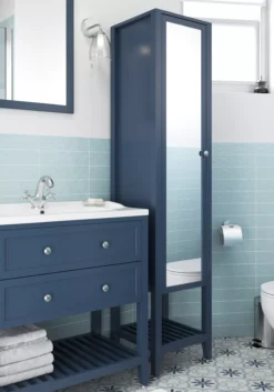 GoodHome Perma Tall Satin Blue Single Bathroom Cabinet With Mirrored Door (W)400mm (H)1850mm -Crystal Bathware goodhome perma tall satin blue single bathroom cabinet with mirrored door w 400mm h 1850mm5059340018706 01i