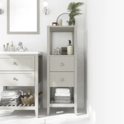 GoodHome Perma Tall Satin Grey Bathroom Cabinet (H)120cm (W)40cm 10 GoodHome Perma Tall Satin Grey Bathroom Cabinet (H)120cm (W)40cm -Crystal Bathware goodhome perma tall satin grey bathroom cabinet h 120cm w 40cm5059340018232 01i