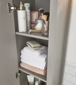 GoodHome Perma Tall Satin Grey Single Bathroom Cabinet (H)185cm (W)40cm -Crystal Bathware goodhome perma tall satin grey single bathroom cabinet h 185cm w 40cm5059340018256 36i