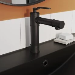 GoodHome SAUGA Tall Black Round Deck-mounted Manual Basin Mono Mixer Tap 9 GoodHome SAUGA Tall Black Round Deck-mounted Manual Basin Mono Mixer Tap -Crystal Bathware goodhome sauga tall black round deck mounted manual basin mono mixer tap5059340583099 01i