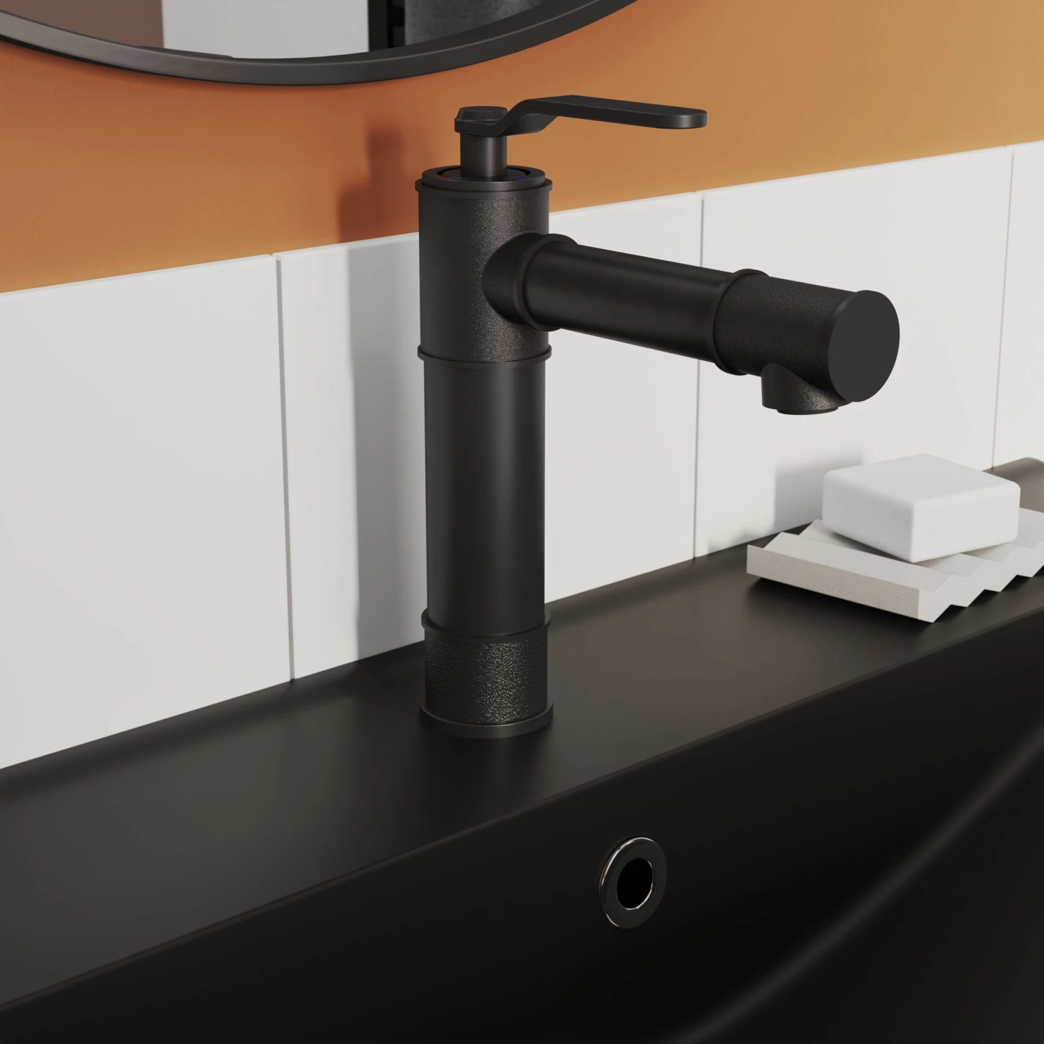 GoodHome SAUGA Tall Black Round Deck-mounted Manual Basin Mono Mixer Tap 6 GoodHome SAUGA Tall Black Round Deck-mounted Manual Basin Mono Mixer Tap - Image 4