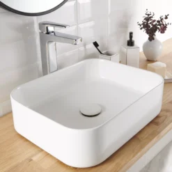 GoodHome Tekapo White Rectangular Counter Top Basin (W)45cm -Crystal Bathware goodhome tekapo white rectangular counter top basin w 45cm5059340222370 01i
