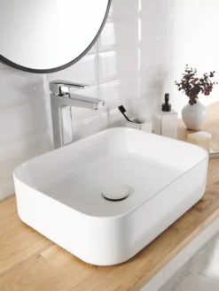 GoodHome Tekapo White Rectangular Counter Top Basin (W)45cm -Crystal Bathware goodhome tekapo white rectangular counter top basin w 45cm5059340222370 20i