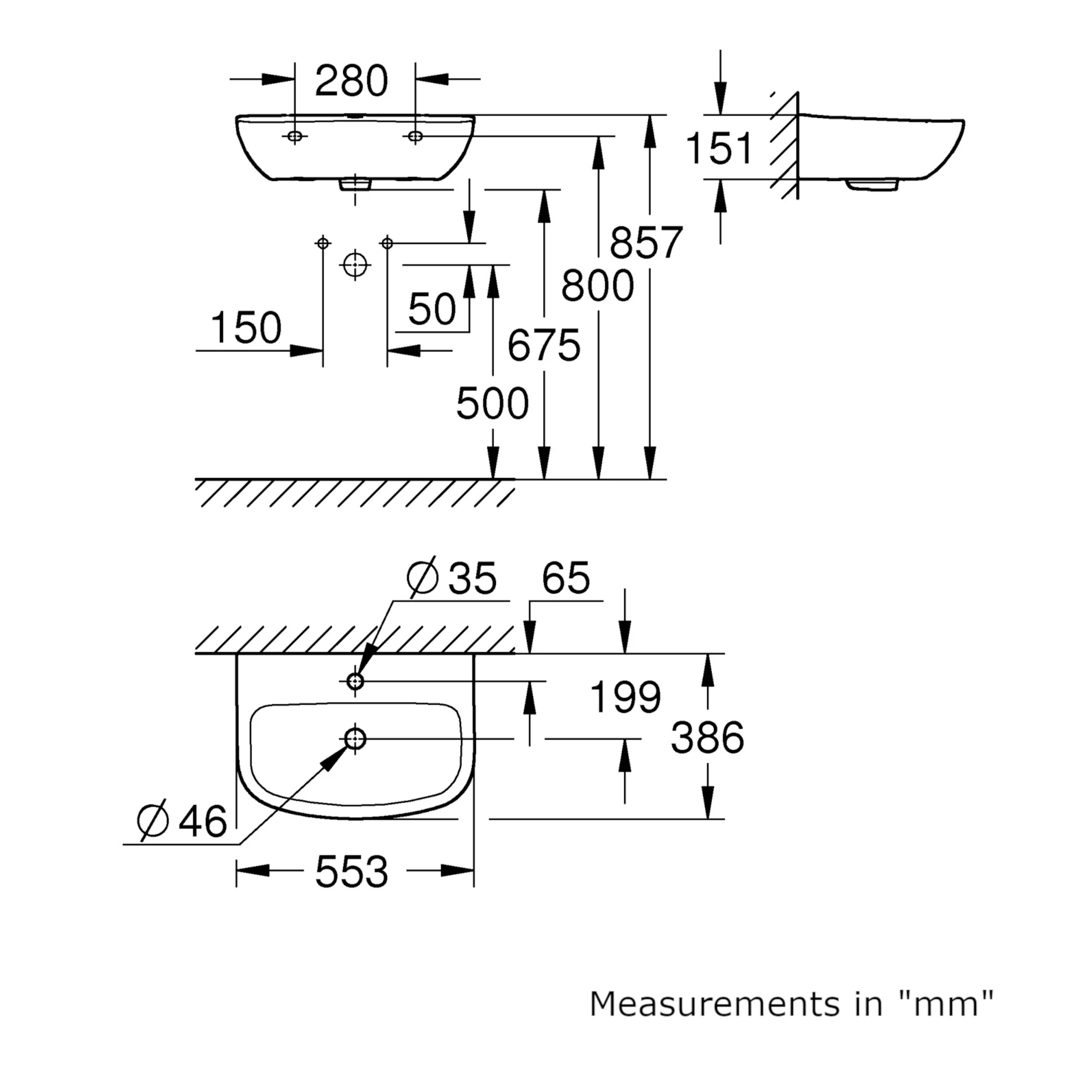 Grohe Bau Alpine White Curved Wall-mounted Cloakroom Basin (W)55.3cm 6 Grohe Bau Alpine White Curved Wall-mounted Cloakroom Basin (W)55.3cm - Image 4