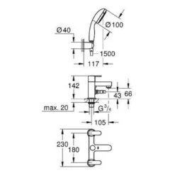 Grohe GET Gloss Chrome Contemporary Double Bath Shower Mixer Tap, Set -Crystal Bathware grohe get gloss chrome contemporary double bath shower mixer tap set4005176308338 01t