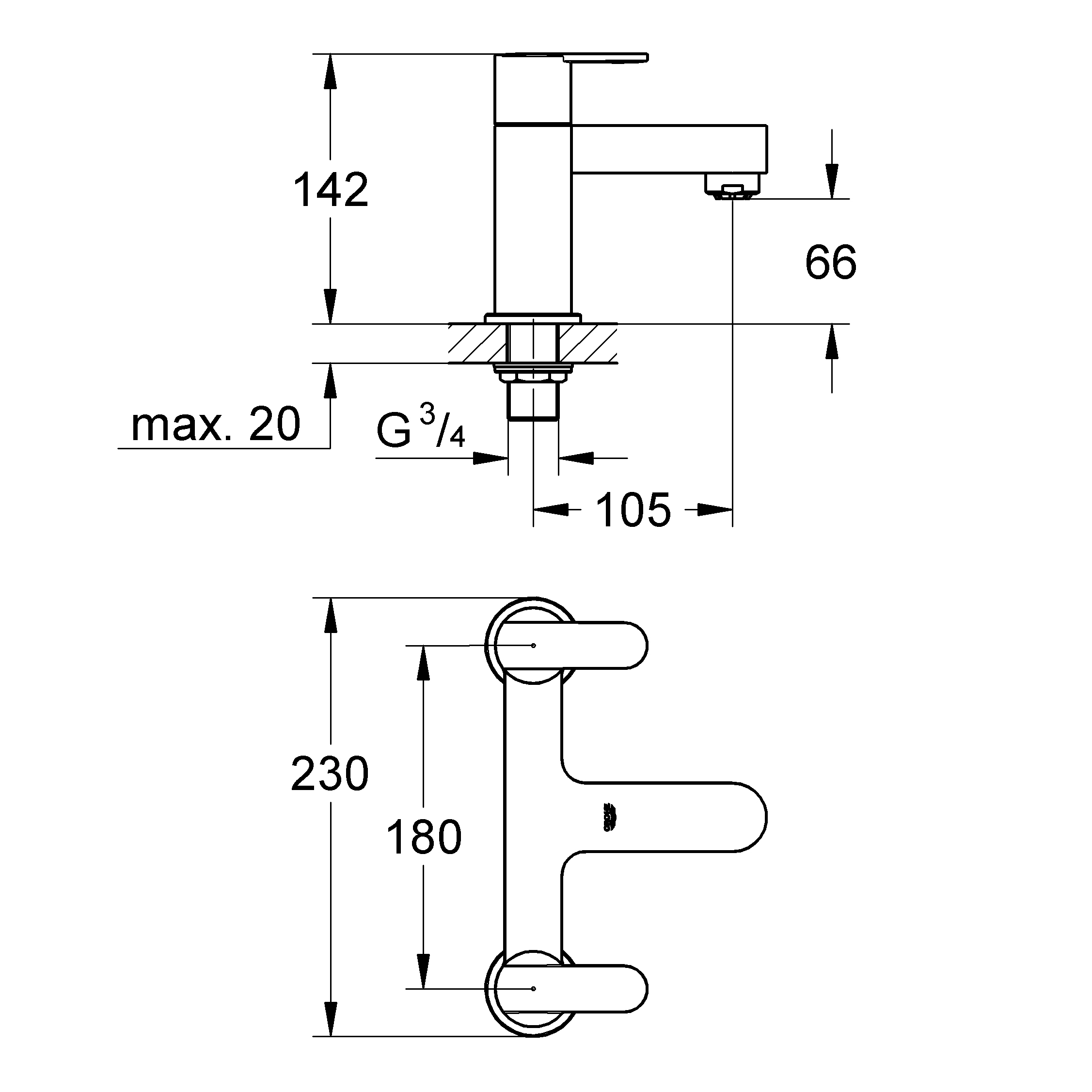 Grohe GET Gloss Chrome Deck-mounted Manual Double Bath Filler Tap 10 Grohe GET Gloss Chrome Deck-mounted Manual Double Bath Filler Tap - Image 8
