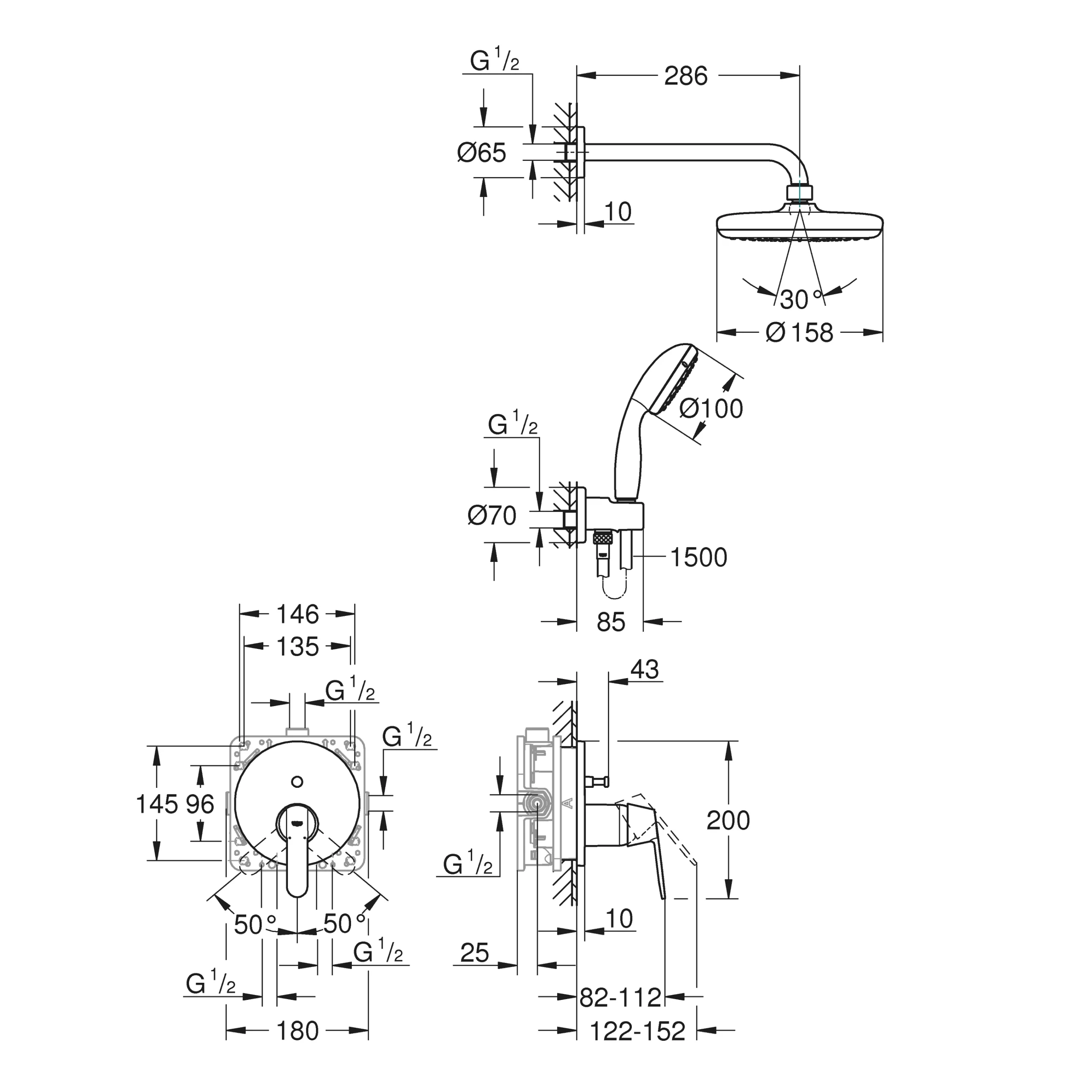 Grohe Get Perfect Chrome Effect Recessed Ceramic Shower Kit Set 3 Grohe Get Perfect Chrome Effect Recessed Ceramic Shower Kit Set - Image 2