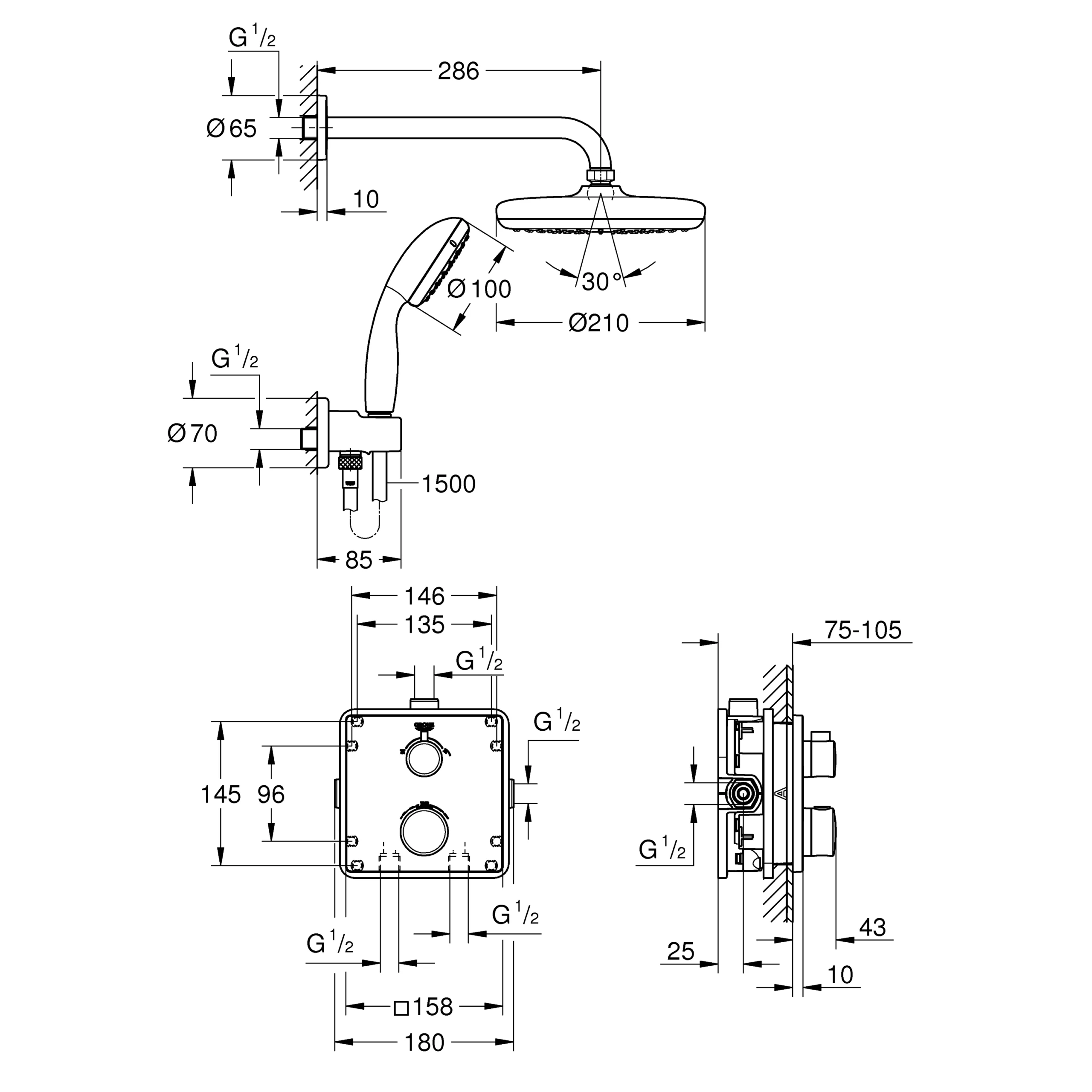 Grohe Grohtherm Concealed Chrome Effect Thermostatic Multi Head Shower 5 Grohe Grohtherm Concealed Chrome Effect Thermostatic Multi Head Shower - Image 3