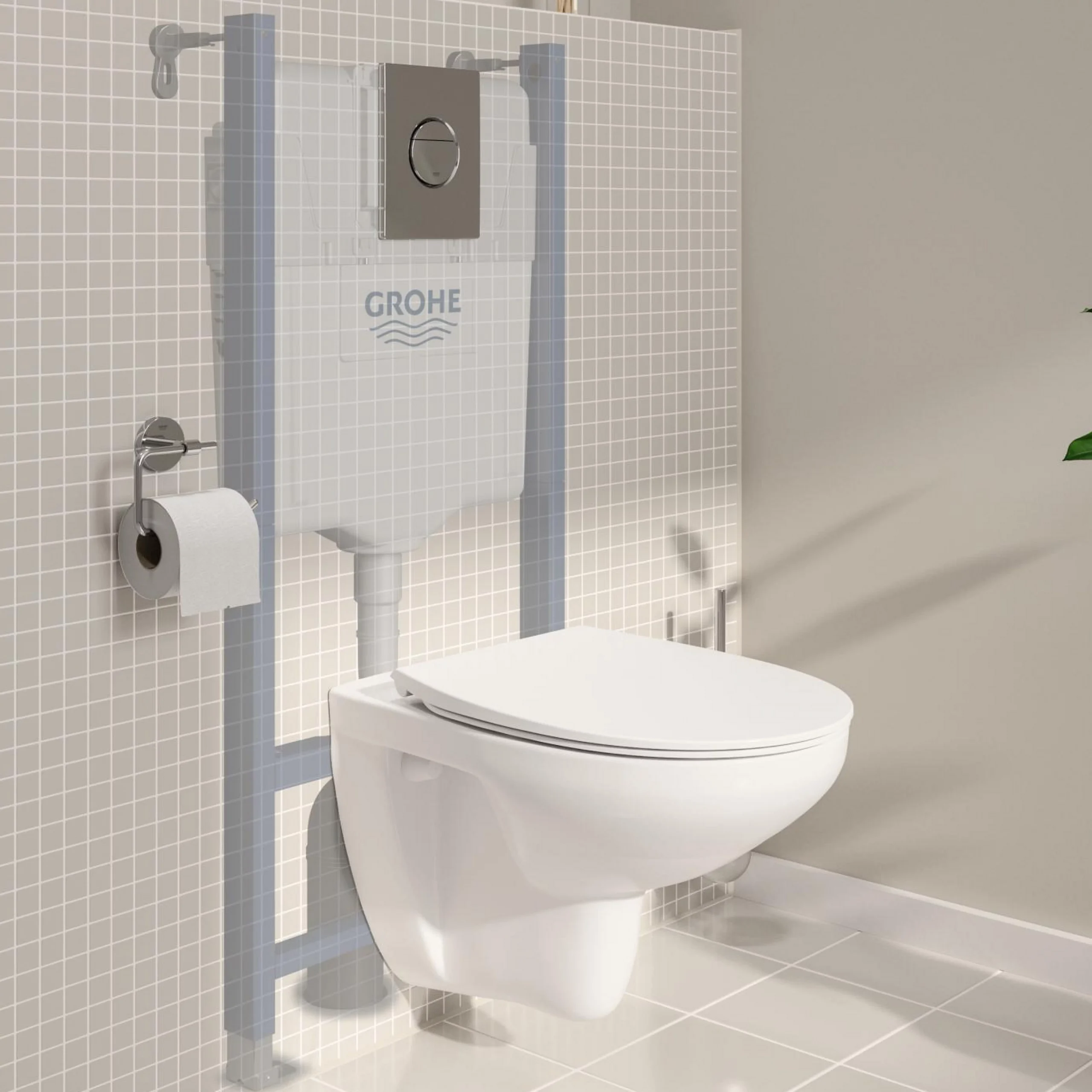 Grohe Solido 5in1 Alpine White Standard Wall Hung Oval Toilet & Cistern With Soft Close Seat 6 Grohe Solido 5in1 Alpine White Standard Wall Hung Oval Toilet & Cistern With Soft Close Seat - Image 4