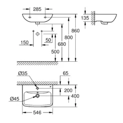 Grohe Start Edge Alpine White D-shaped Wall-mounted Vanity Basin (W)55cm -Crystal Bathware grohe start edge alpine white d shaped wall mounted vanity basin w 55cm4005176763519 01t bq