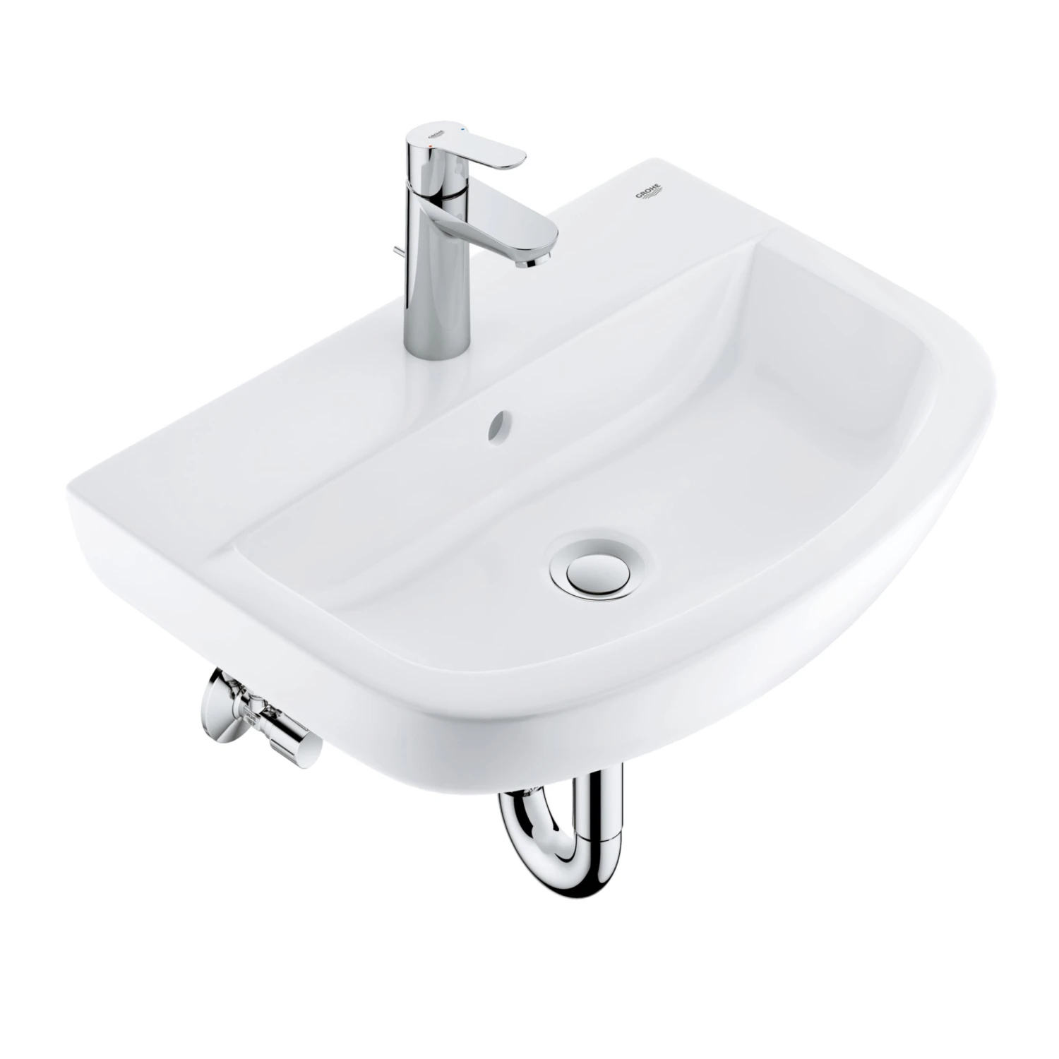 Grohe Start Edge & Bau Alpine White Curved Wall-mounted Cloakroom Basin (W)55.3cm 3 Grohe Start Edge & Bau Alpine White Curved Wall-mounted Cloakroom Basin (W)55.3cm