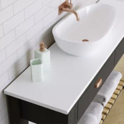 High Gloss White Marble Effect Round Edge Chipboard & Laminate Bathroom Worktop 2.4cm X 150cm -Crystal Bathware high gloss white marble effect round edge chipboard laminate bathroom worktop 2 4cm x 150cm5065012980028 01i bq