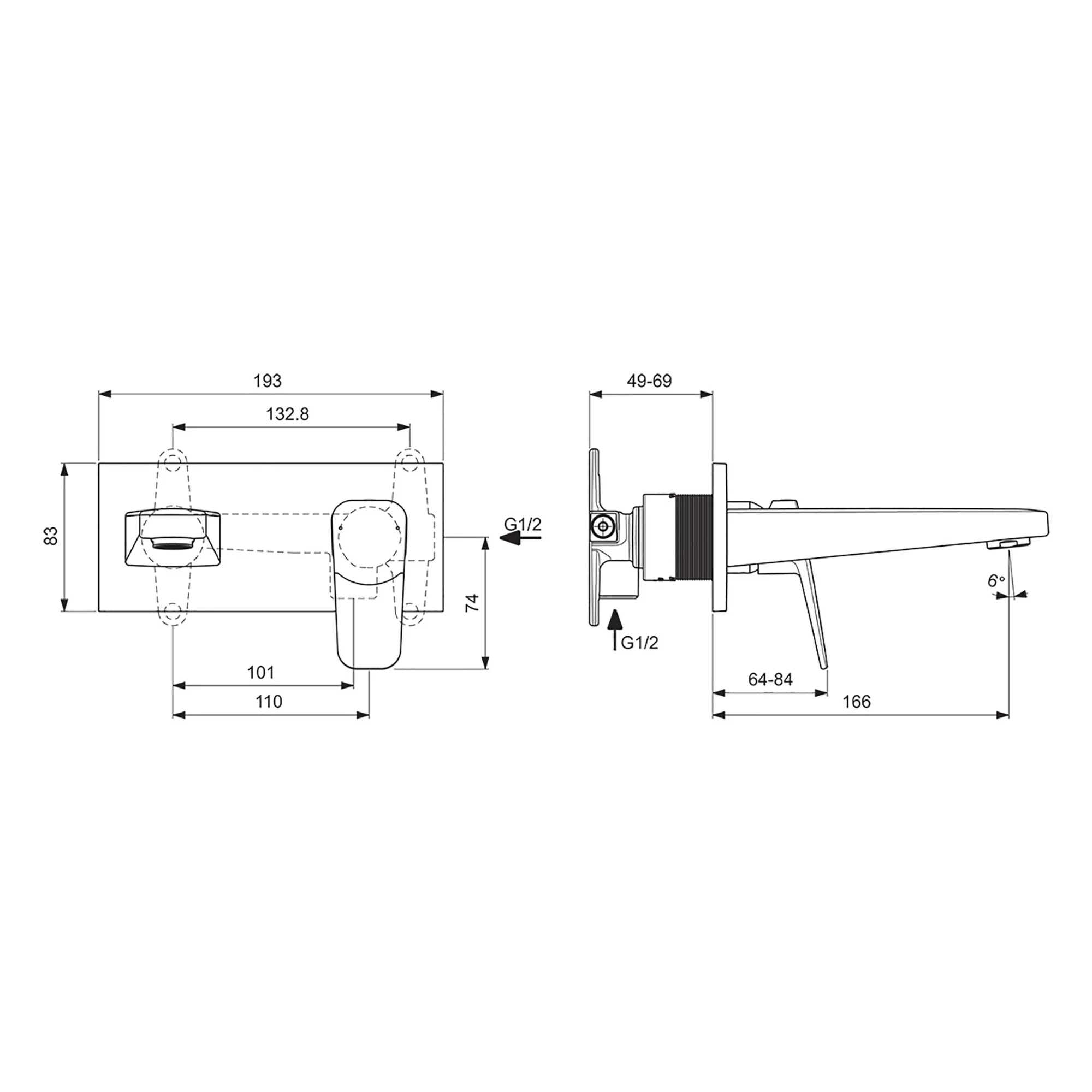 Ideal Standard Ceraplan Standard Black Square Wall-mounted Manual Wall Mixer Tap 6 Ideal Standard Ceraplan Standard Black Square Wall-mounted Manual Wall Mixer Tap - Image 4