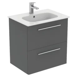 Ideal Standard I.life A Standard Gloss Quartz Grey Wall-mounted Bathroom Vanity Unit (H)63cm (W)60cm -Crystal Bathware ideal standard i life a standard gloss quartz grey wall mounted bathroom vanity unit h 63cm w 60cm8014140493488 04c bq