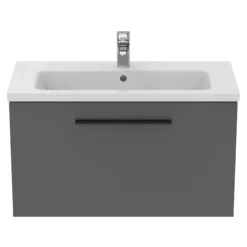 Ideal Standard I.life S Compact Gloss Quartz Grey Wall-mounted Bathroom Vanity Unit (H)44cm (W)80cm -Crystal Bathware ideal standard i life s compact gloss quartz grey wall mounted bathroom vanity unit h 44cm w 80cm8014140495383 05c bq