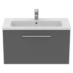 Ideal Standard I.life S Compact Gloss Quartz Grey Wall-mounted Bathroom Vanity Unit (H)44cm (W)80cm -Crystal Bathware ideal standard i life s compact gloss quartz grey wall mounted bathroom vanity unit h 44cm w 80cm8014140495383 06c bq