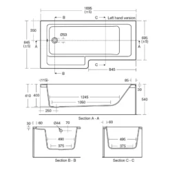 Ideal Standard Tempo Cube Acrylic Right-handed L-shaped White Shower 0 Tap Hole Bath (L)1695mm (W)845mm -Crystal Bathware ideal standard tempo cube acrylic right handed l shaped white shower 0 tap hole bath l 1695mm w 845mm3663602367581 01t bq