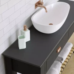 Front Page -Crystal Bathware matt black stone effect chamfered straight edge solid core laminate bathroom worktop 1 2cm x 122cm5065012980073 01i bq