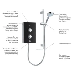 Mira Decor Black Onyx Electric Shower, 9.5kW -Crystal Bathware mira decor black onyx electric shower 9 5kw5013181104738 02t bq