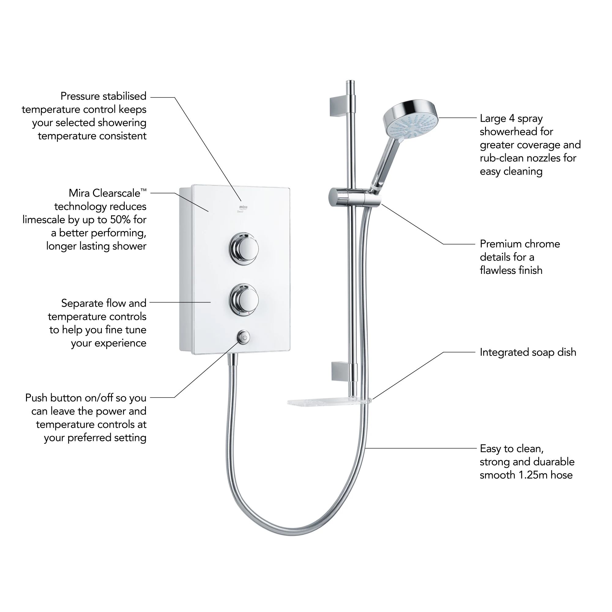 Mira Decor White Electric Shower, 8.5kW 14 Mira Decor White Electric Shower, 8.5kW - Image 12