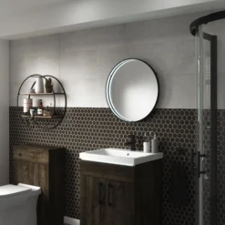 Sensio Aspect Black Round Framed Illuminated Mirror (H)600mm (W)600mm -Crystal Bathware sensio aspect black round framed illuminated mirror h 600mm w 600mm5060522084693 04c bq