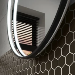 Sensio Aspect Black Round Framed Illuminated Mirror (H)600mm (W)600mm -Crystal Bathware sensio aspect black round framed illuminated mirror h 600mm w 600mm5060522084693 36c bq