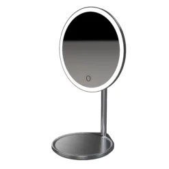 Sensio Clara Silver Effect Round Freestanding Bathroom & WC Illuminated Bathroom Mirror (H)35.5cm (W)21cm