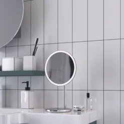 Sensio Clara Silver Effect Round Freestanding Bathroom & WC Illuminated Bathroom Mirror (H)35.5cm (W)21cm -Crystal Bathware sensio clara silver effect round freestanding bathroom wc illuminated bathroom mirror h 35 5cm w 21cm5060522089094 01i