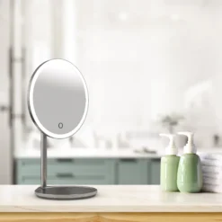 Sensio Clara Silver Effect Round Freestanding Bathroom & WC Illuminated Bathroom Mirror (H)35.5cm (W)21cm -Crystal Bathware sensio clara silver effect round freestanding bathroom wc illuminated bathroom mirror h 35 5cm w 21cm5060522089094 01i bq