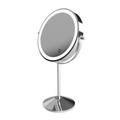 Sensio Fleur Chrome Effect Round Freestanding Bathroom & WC Illuminated Bathroom Mirror (H)37.5cm (W)20cm