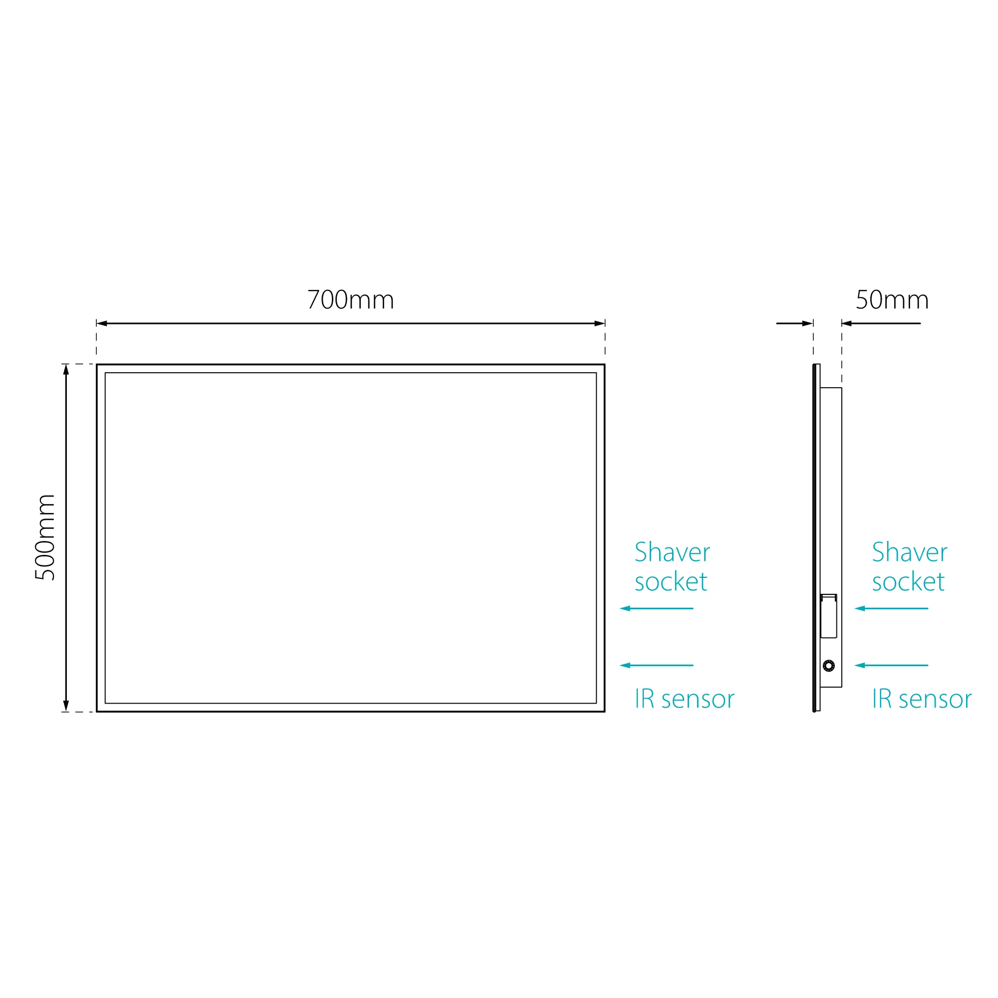Sensio Glimmer Rectangular Frameless Illuminated Colour-changing Mirror (H)700mm (W)500mm 7 Sensio Glimmer Rectangular Frameless Illuminated Colour-changing Mirror (H)700mm (W)500mm - Image 5